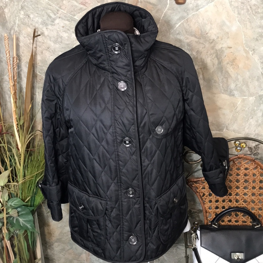 Burberry 🌹 stunning deep rich black jacket coat Plaid Burberry lining